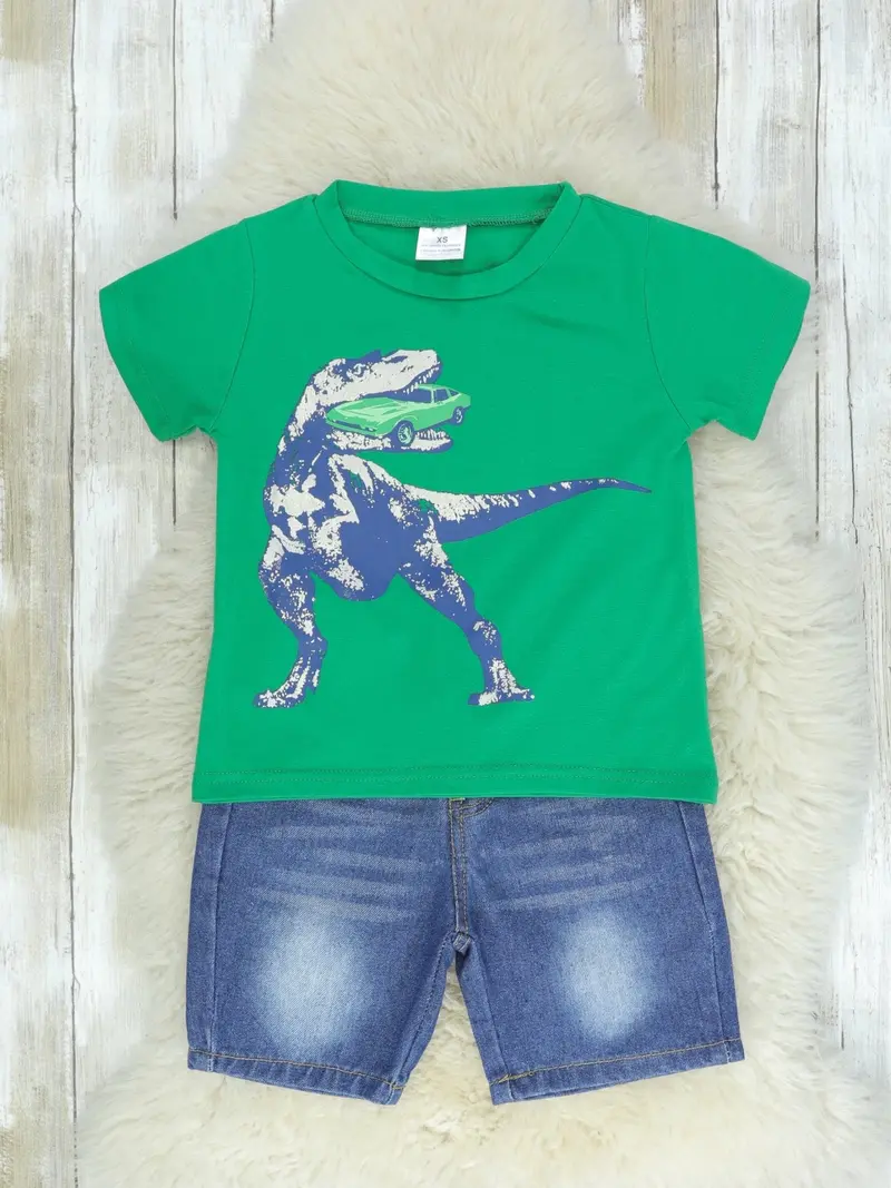 Green T-Rex Graphic Top And Shorts Outfit 1