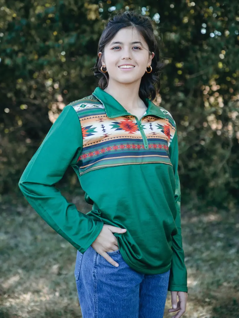 Green Western-Style Long Sleeve Top (Mom & Me) 1