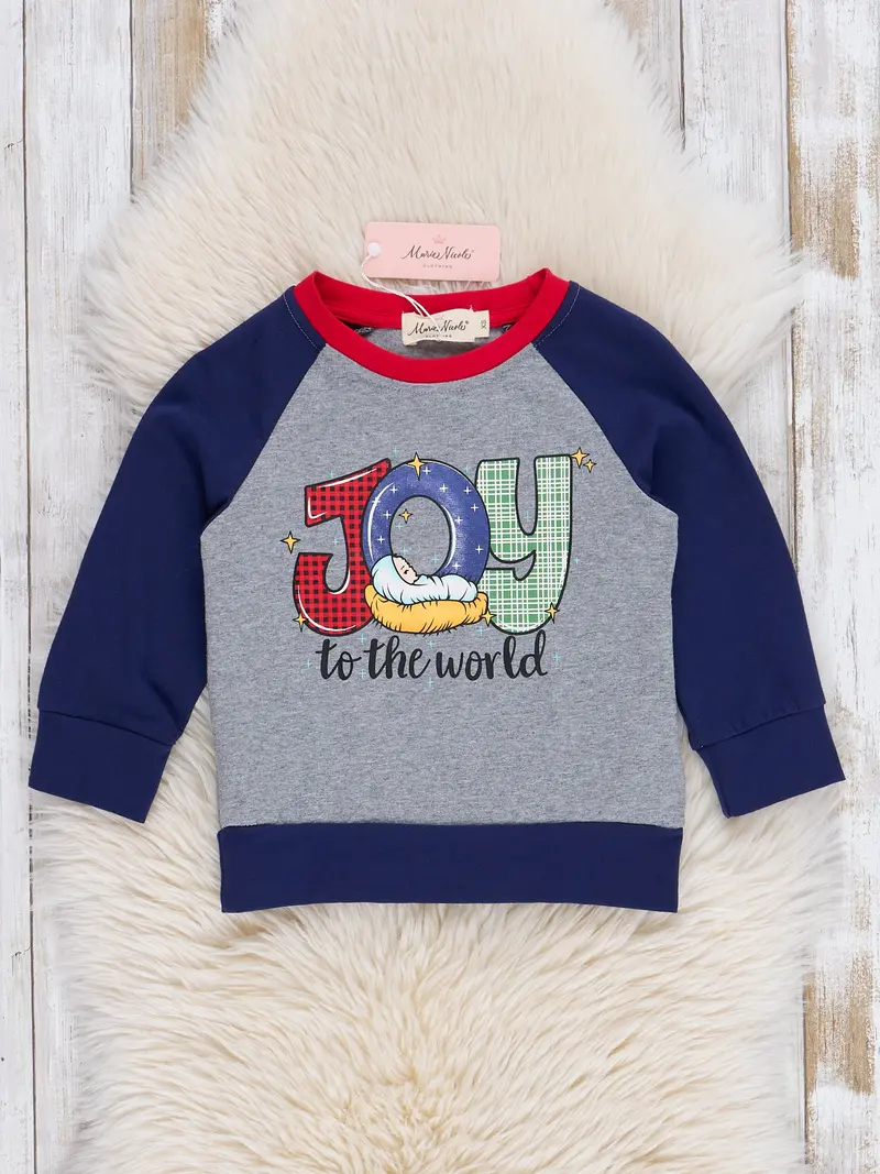 Grey And Blue "Joy" Raglan-Style Baby Shirt 1
