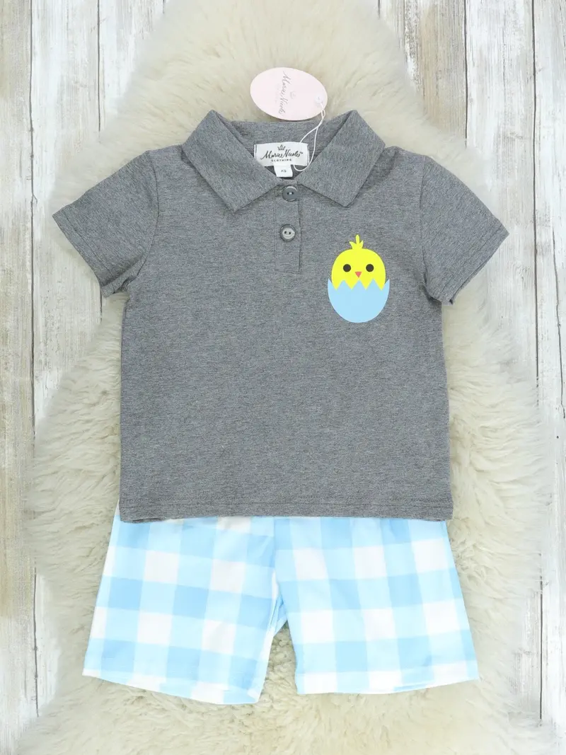 Grey And Blue Plaid Easter Chick Outfit 1