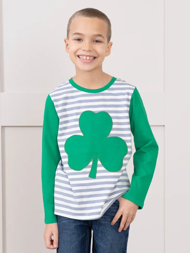 Grey And Green Striped Shamrock Embroidered Shirt 1