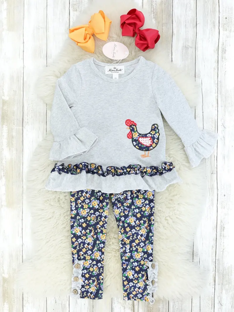 Grey And Navy Chicken-Floral Coordinated Outfit 1
