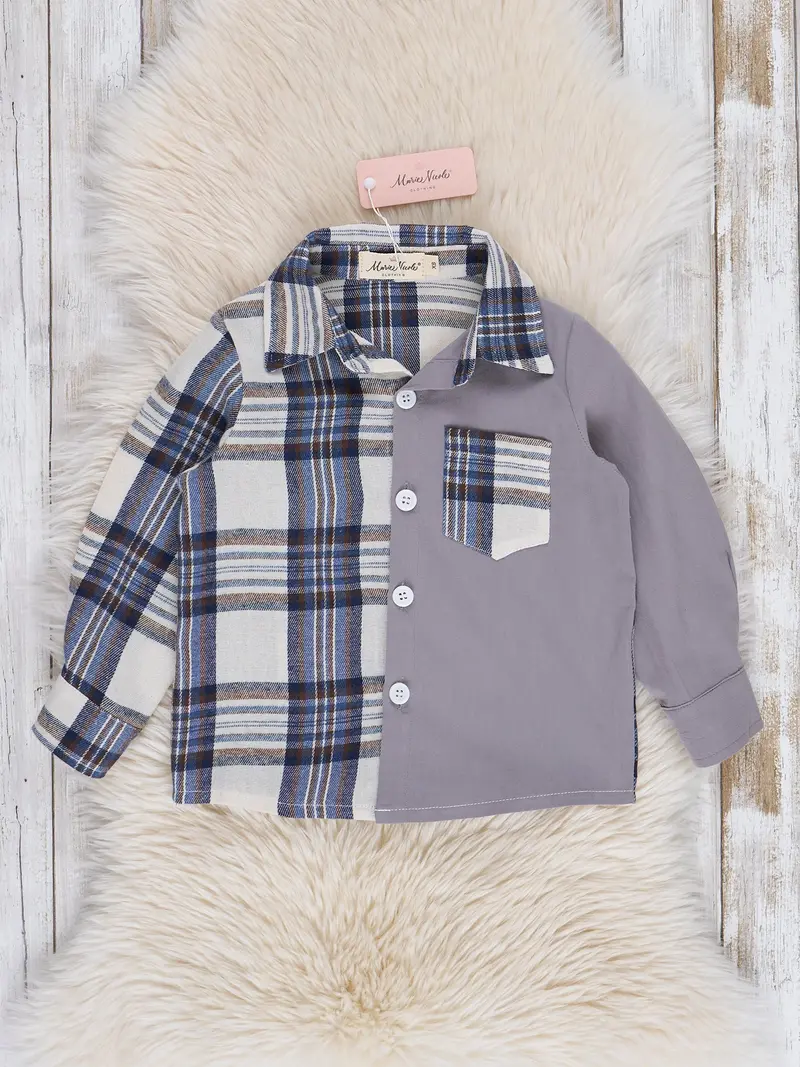 Grey And Navy Plaid Button-Up Shirt 1