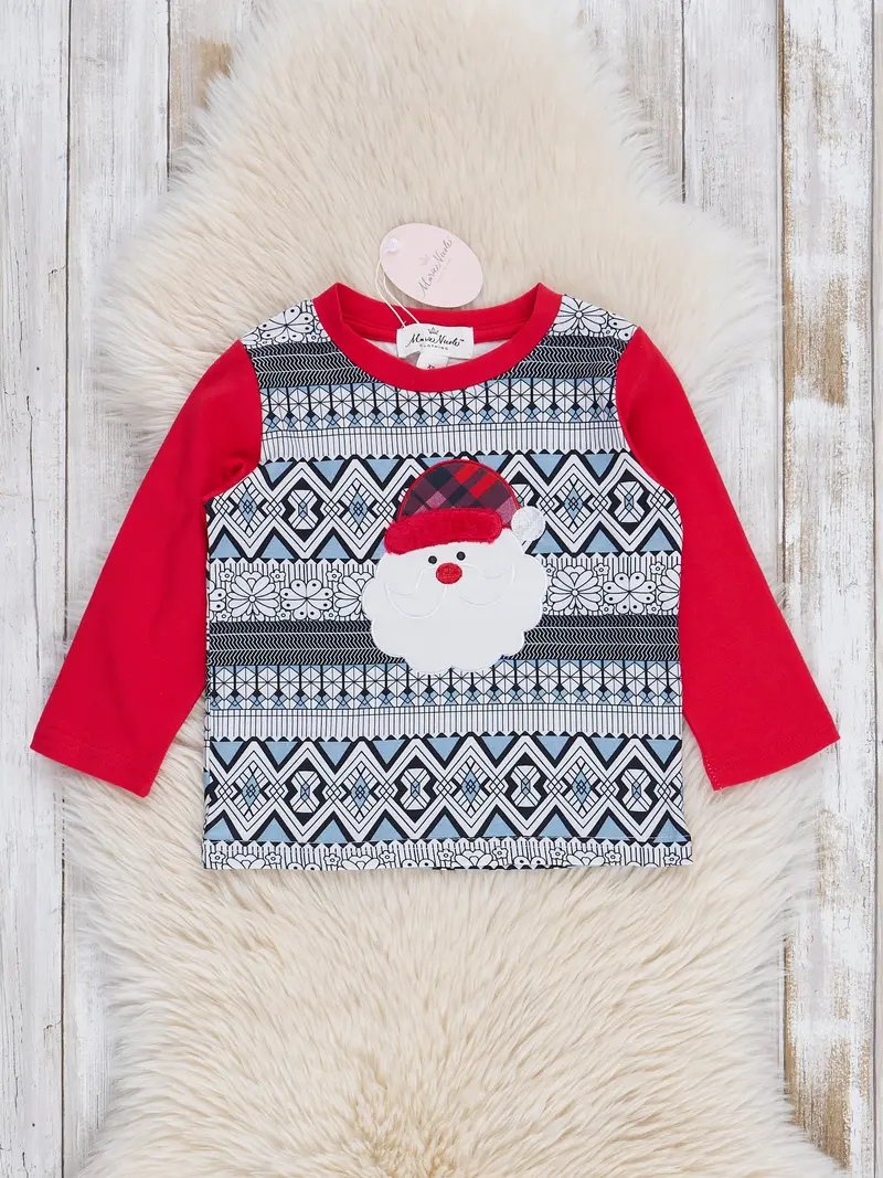 Grey And Red Embroidered Santa Raglan Tee 1