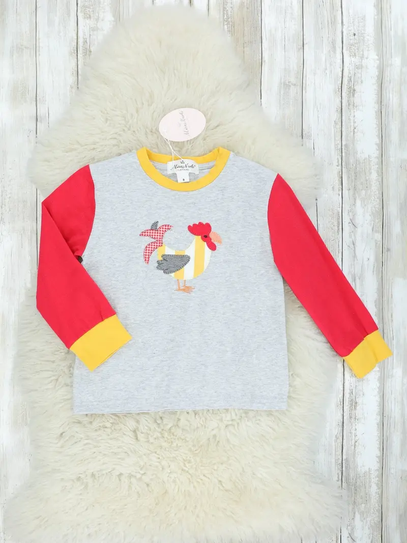 Grey-And-Red Rooster Raglan Sleeve T-Shirt 1
