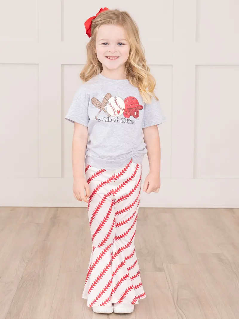 Grey Baseball Bell Bottom Matching Outfit Set 1