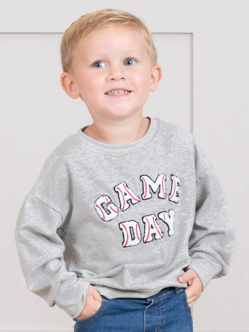 Grey Baseball-Inspired 'Game Day' Matching Crew Neck Set For Mom & Child 1