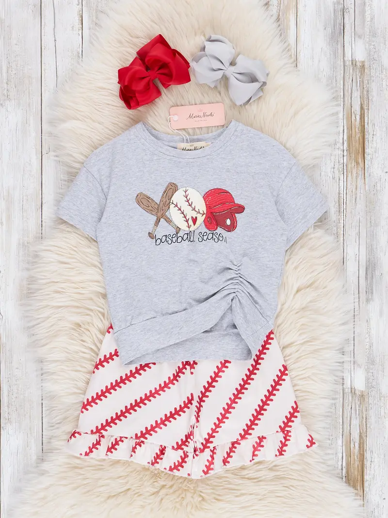 Grey Baseball Ruffle Shorts Ensemble 1