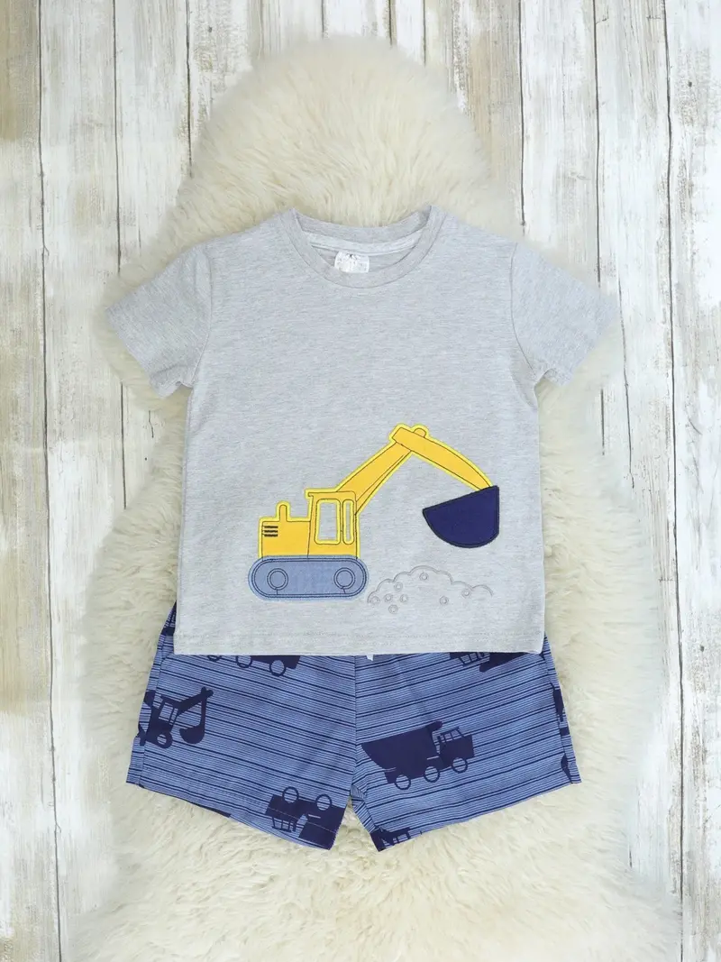 Grey Dozer-Print Top And Matching Shorts Set 1