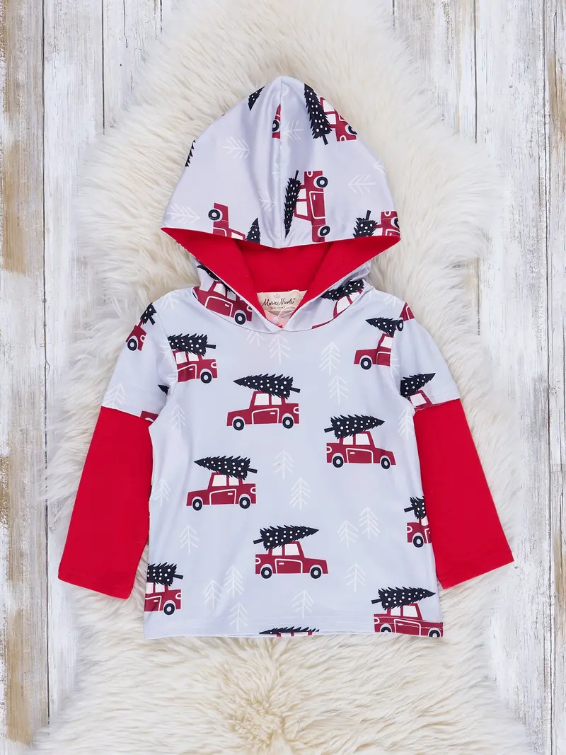 Grey & Red Holiday Truck Hoodie For Toddlers 1