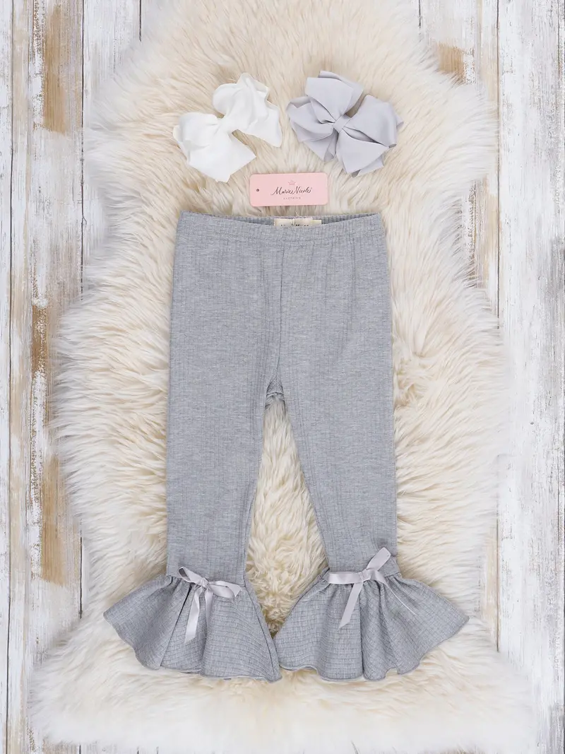 Grey Ribbed Stretch Bell Bottom Leggings 1