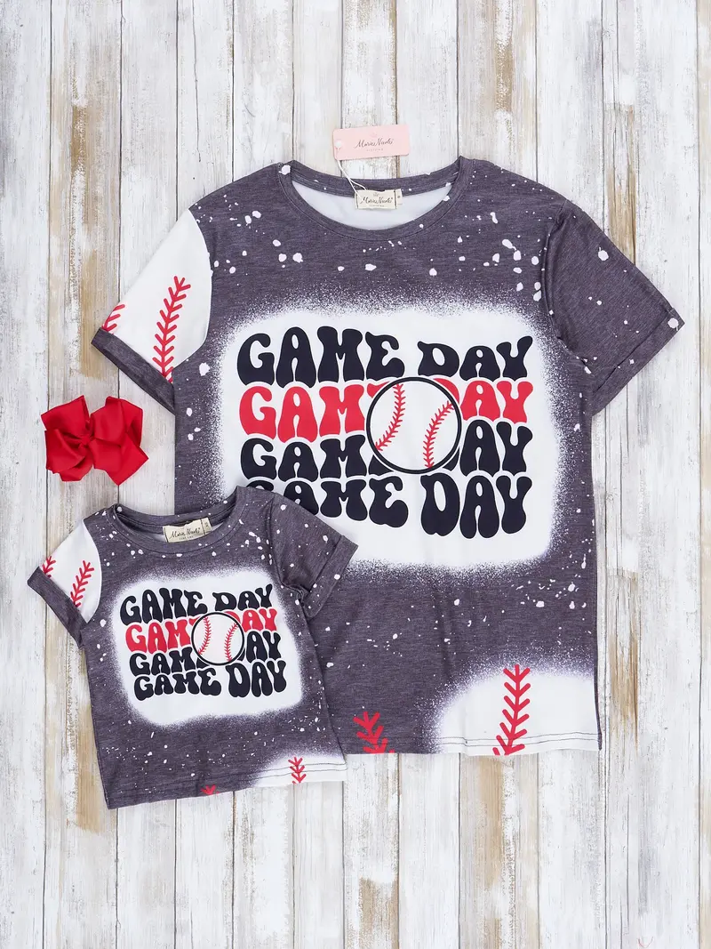 Grey Splatter Baseball Game Day Shirt For Mom And Child 1