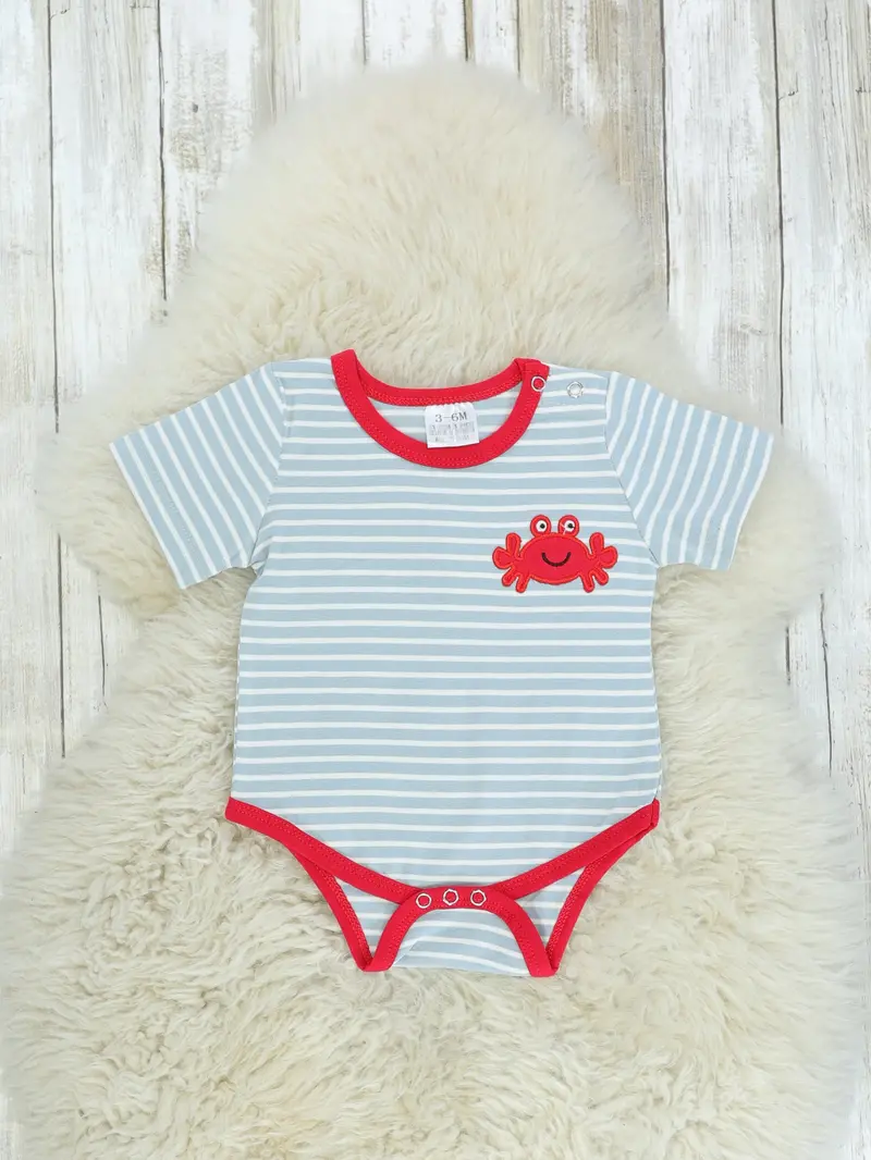 Grey Striped Crab-Themed Bubble Romper For Babies 1