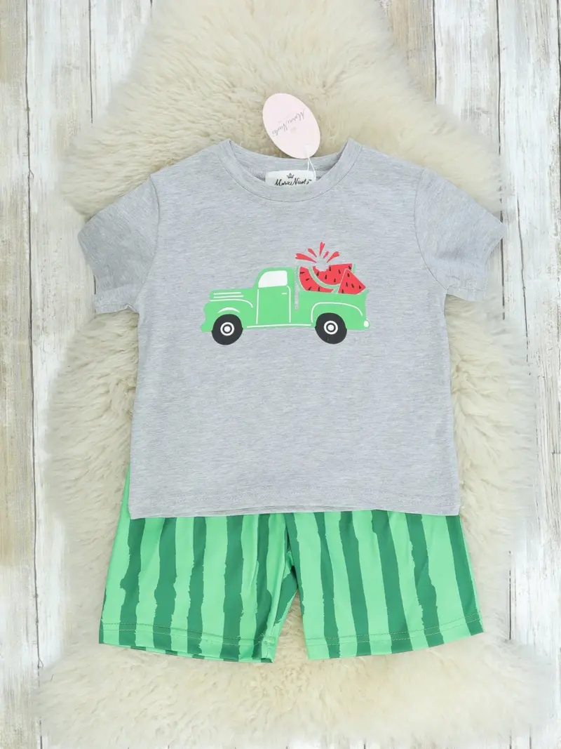 Grey Watermelon Truck Graphic Shorts Outfit 1