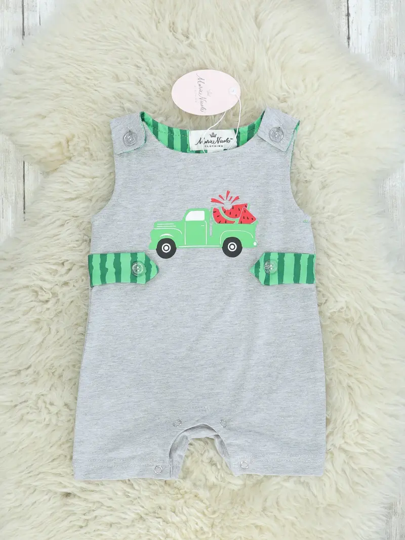 Grey Watermelon Truck Romper For Infants 1