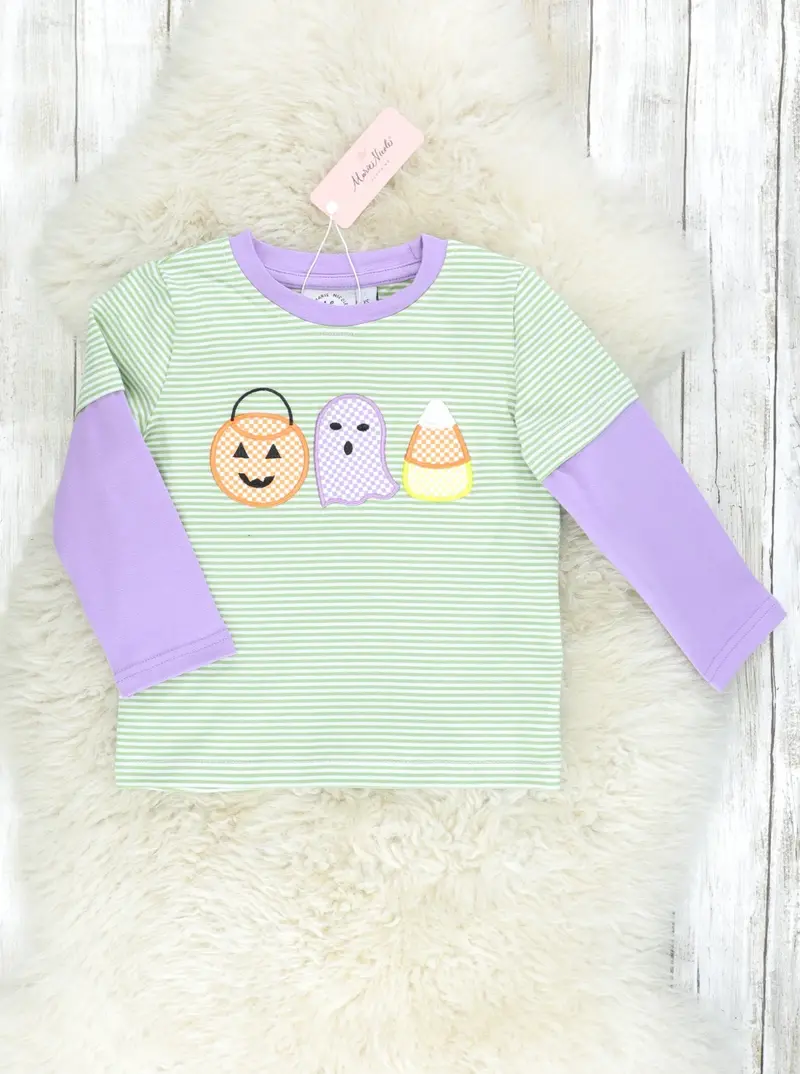 Halloween Green And Purple Long Sleeve Top For Kids 2