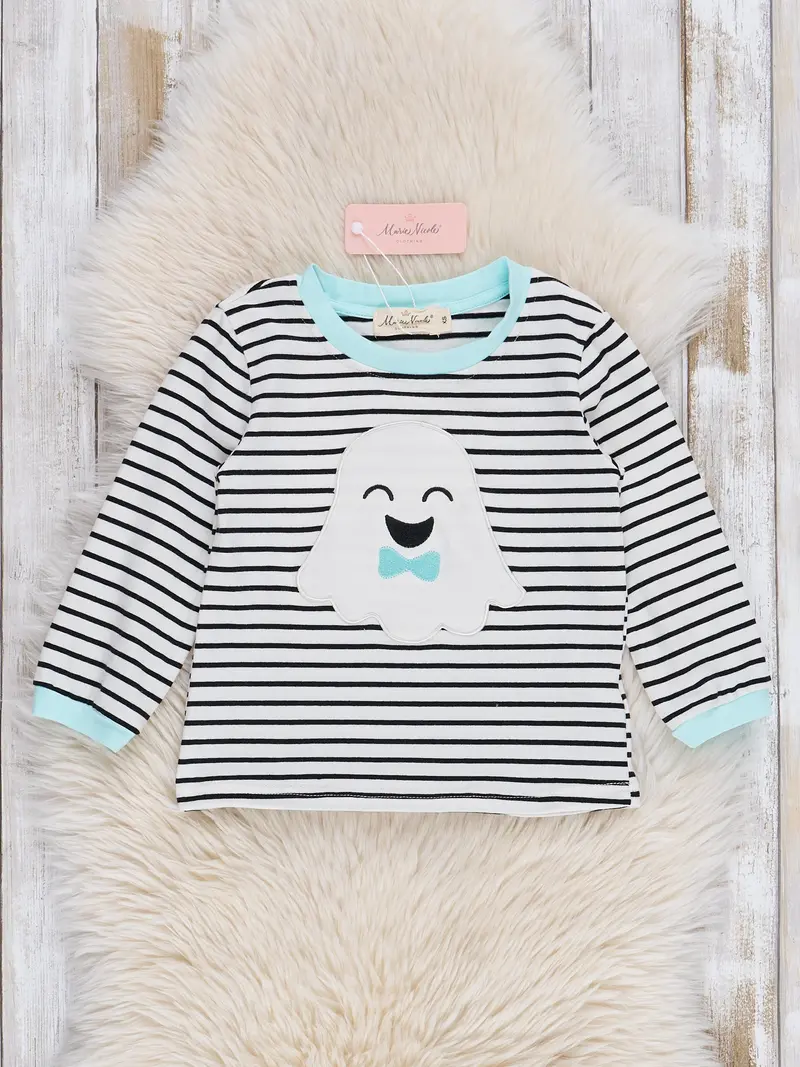Happy Ghost Striped Short-Sleeve Top 1