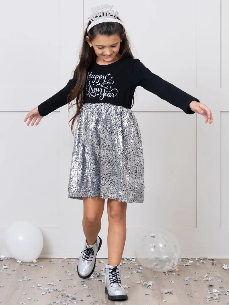 "Happy New Year" Glitter Sequin Dress 1