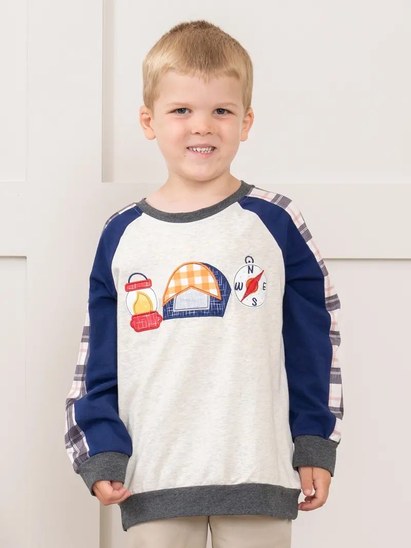 Heather Grey Campfire-Embroidered Raglan Top 1