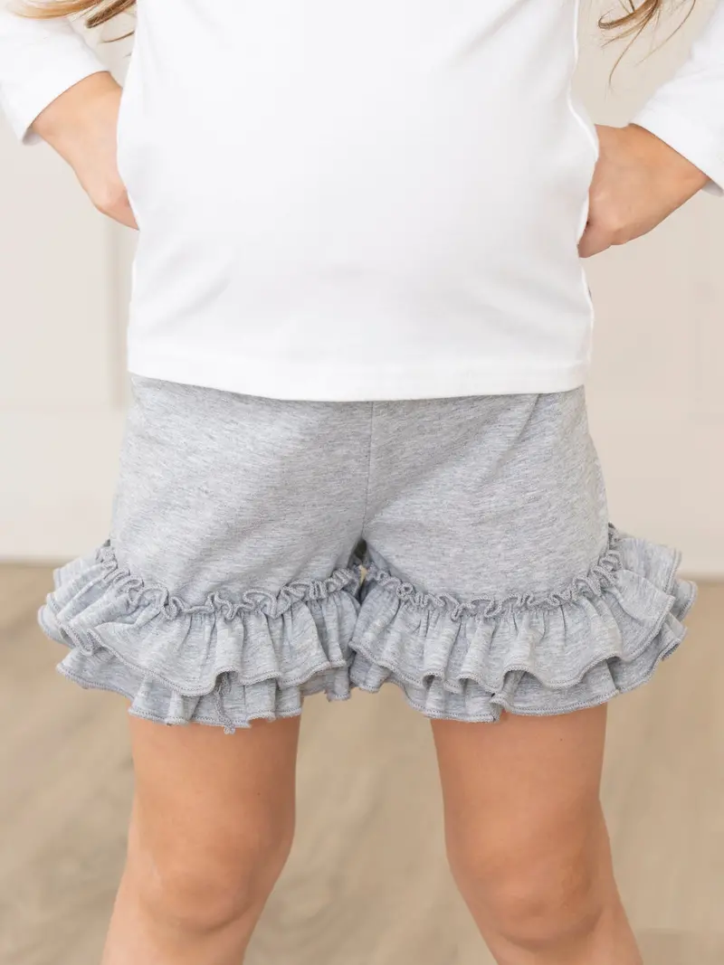 Heather Grey Cotton Ruffle-Hem Shorts 1