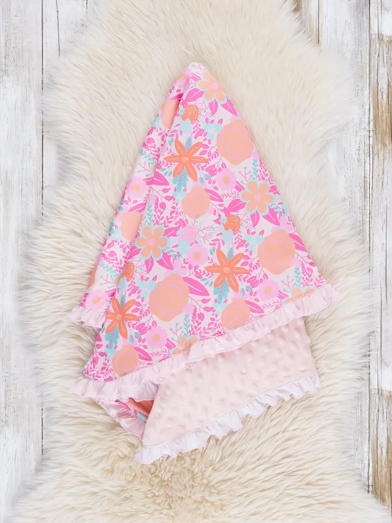 Hibiscus Buds Cozy Minky Ruffle Throw Blanket 1