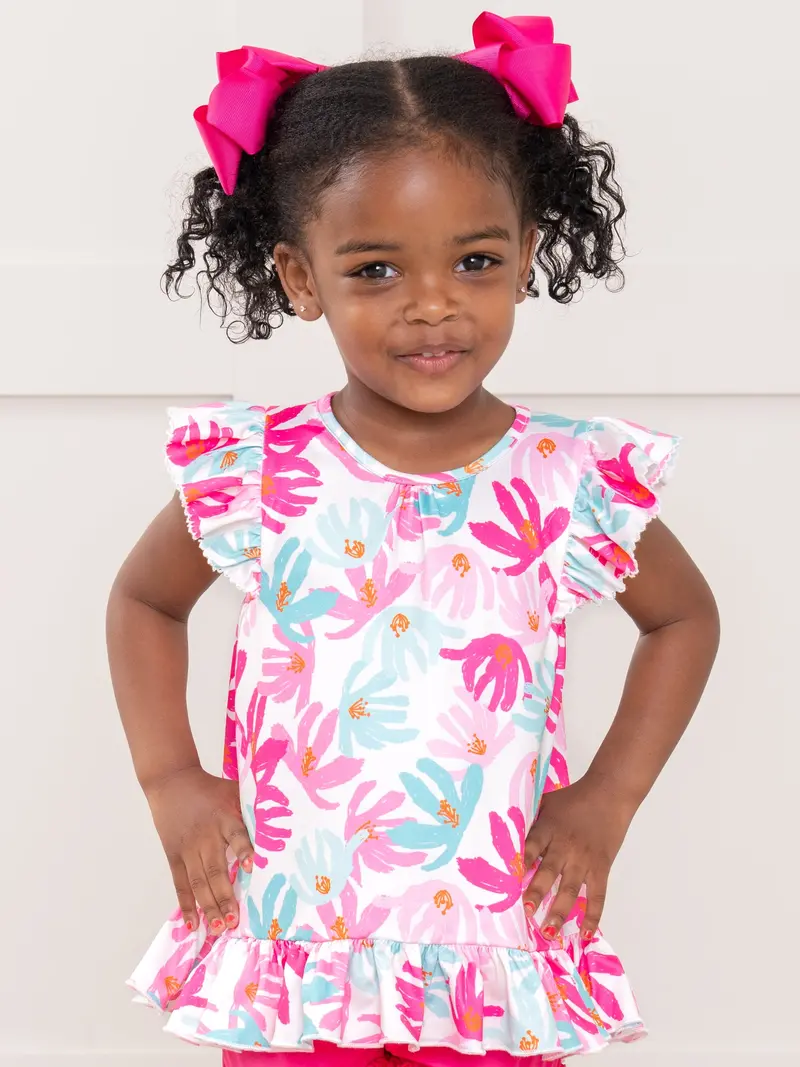 Hibiscus Print Ruffle-Hem Tank Top – Playful Summer Style 1