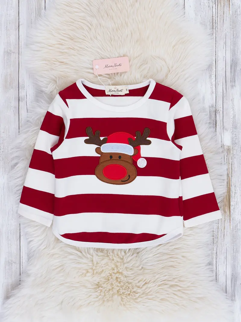 Holiday Reindeer Embroidered Striped Shirt 1