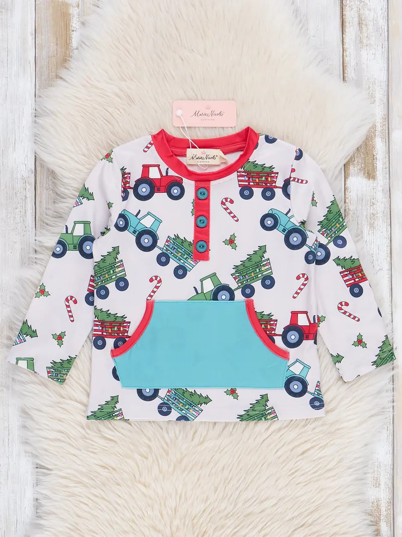 Holiday Trucks Print Pocket Shirt For Kids 1