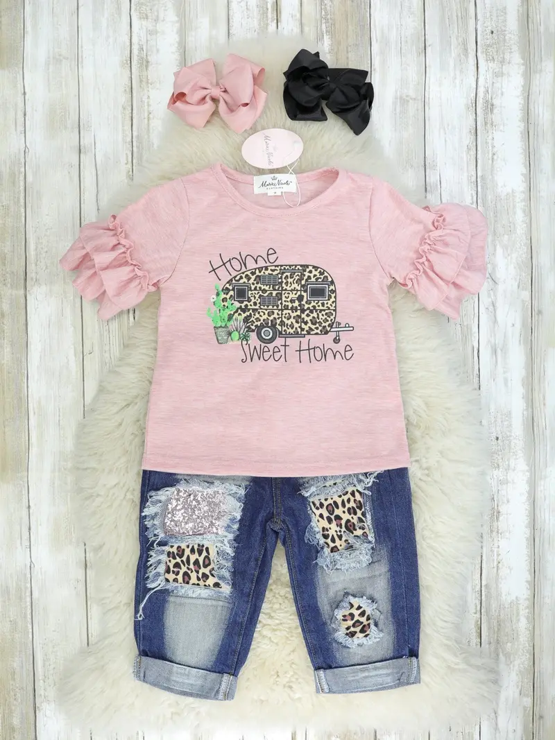 "Home Sweet Home" Ruffle Top Paired With Distressed Denim 1