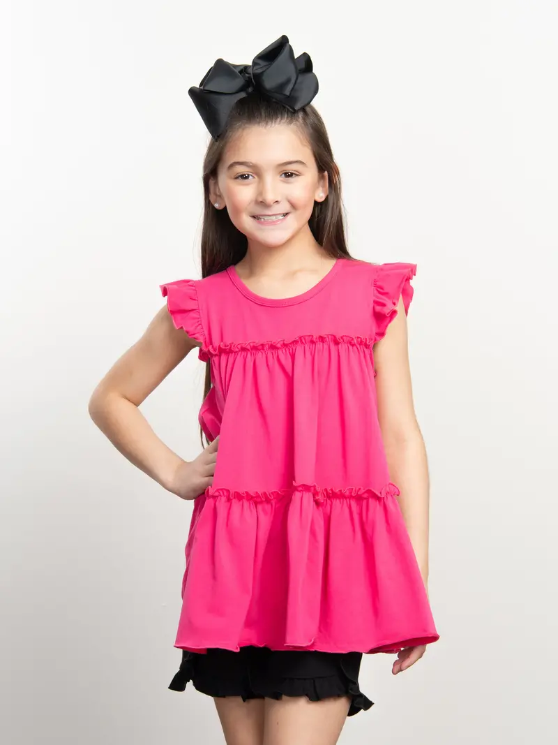 Hot Pink Cotton Tiered Tunic With Ruffle Detail 1