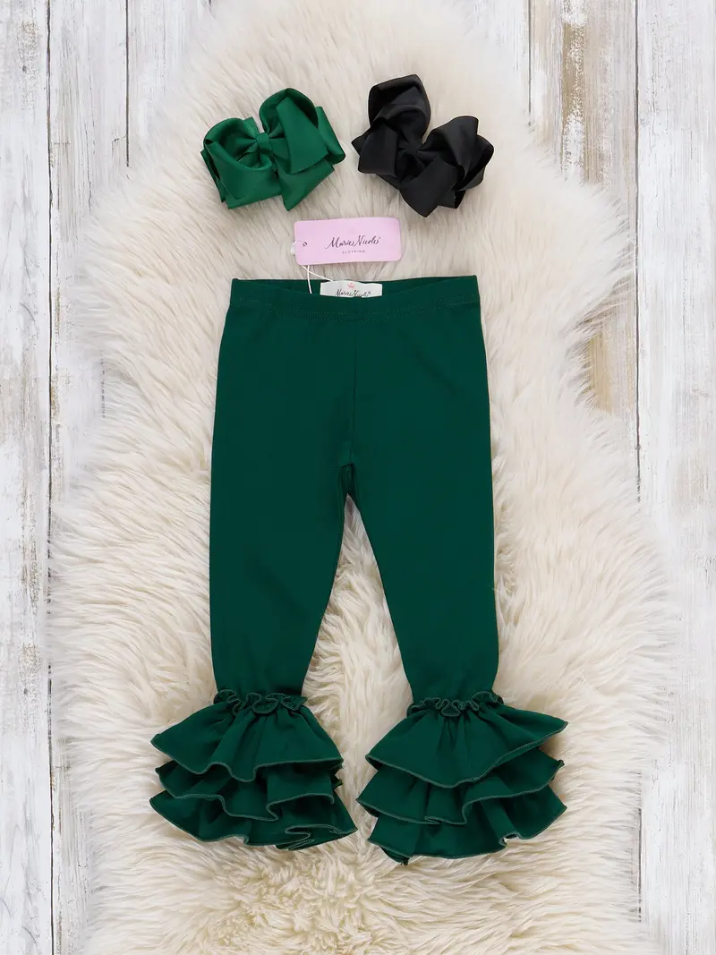 Hunter Green Cotton Bell-Trimmed Ruffle Leggings 1