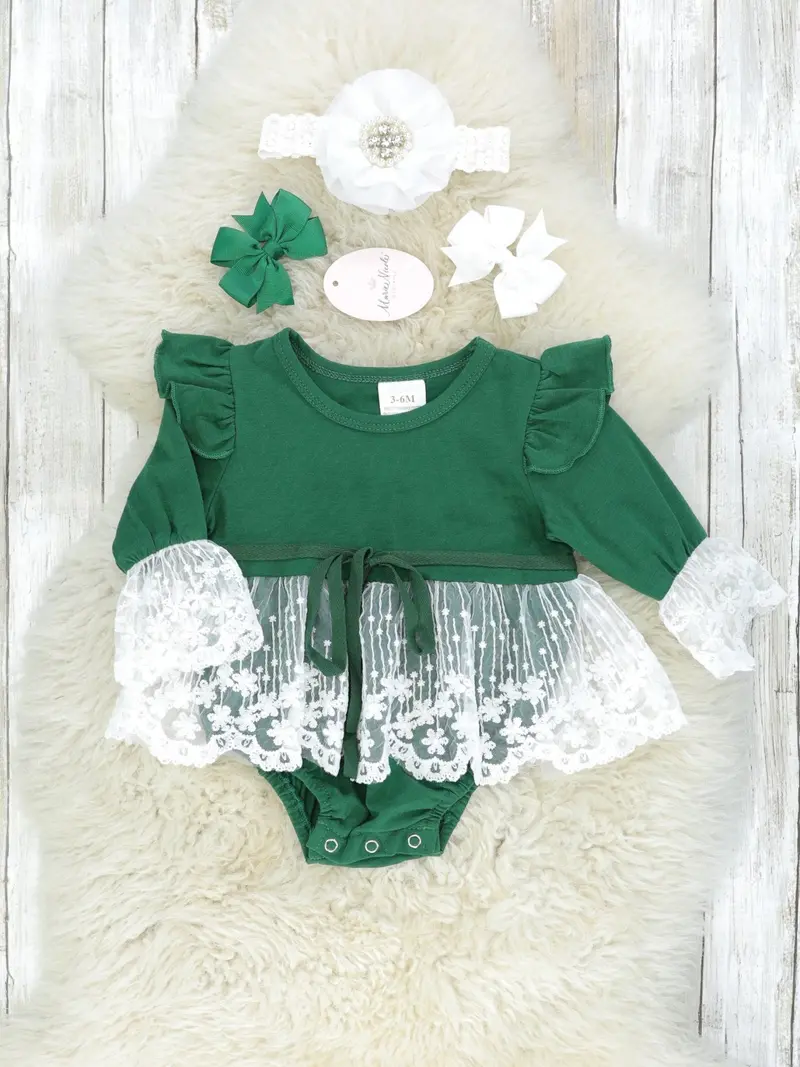 Hunter Green Lace-Trimmed Bubble Romper 1