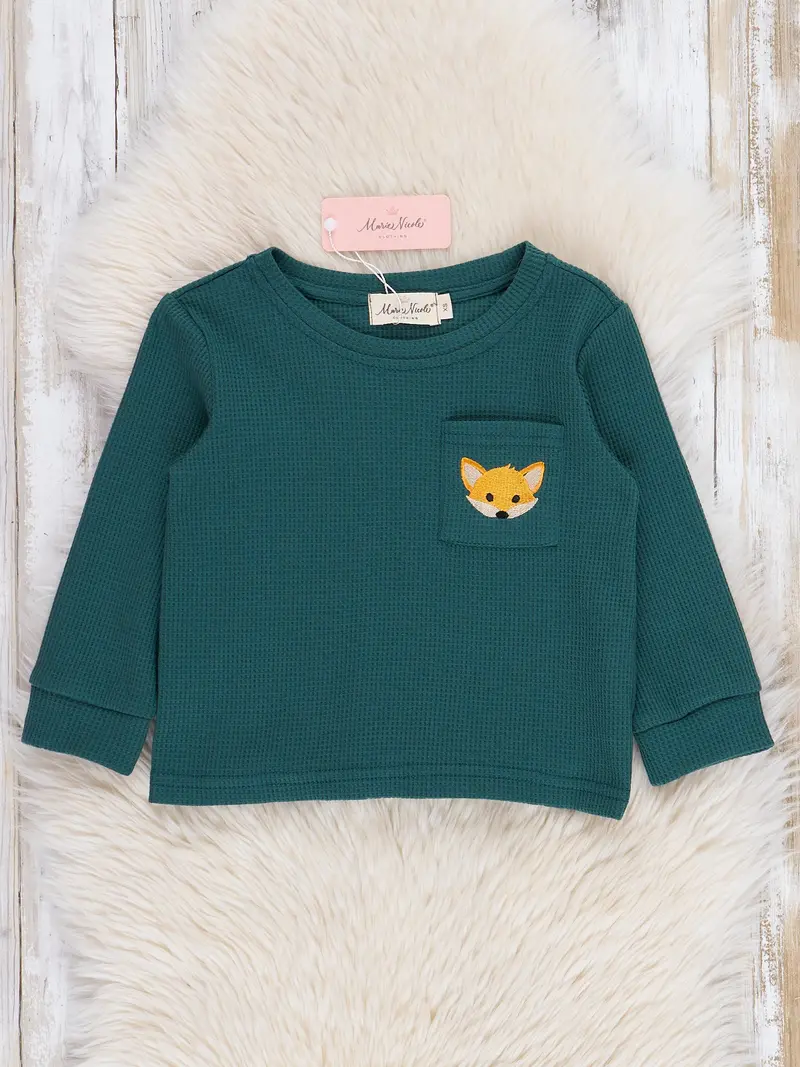 Hunter Green Little Fox Embroidered Short Sleeve Top 1
