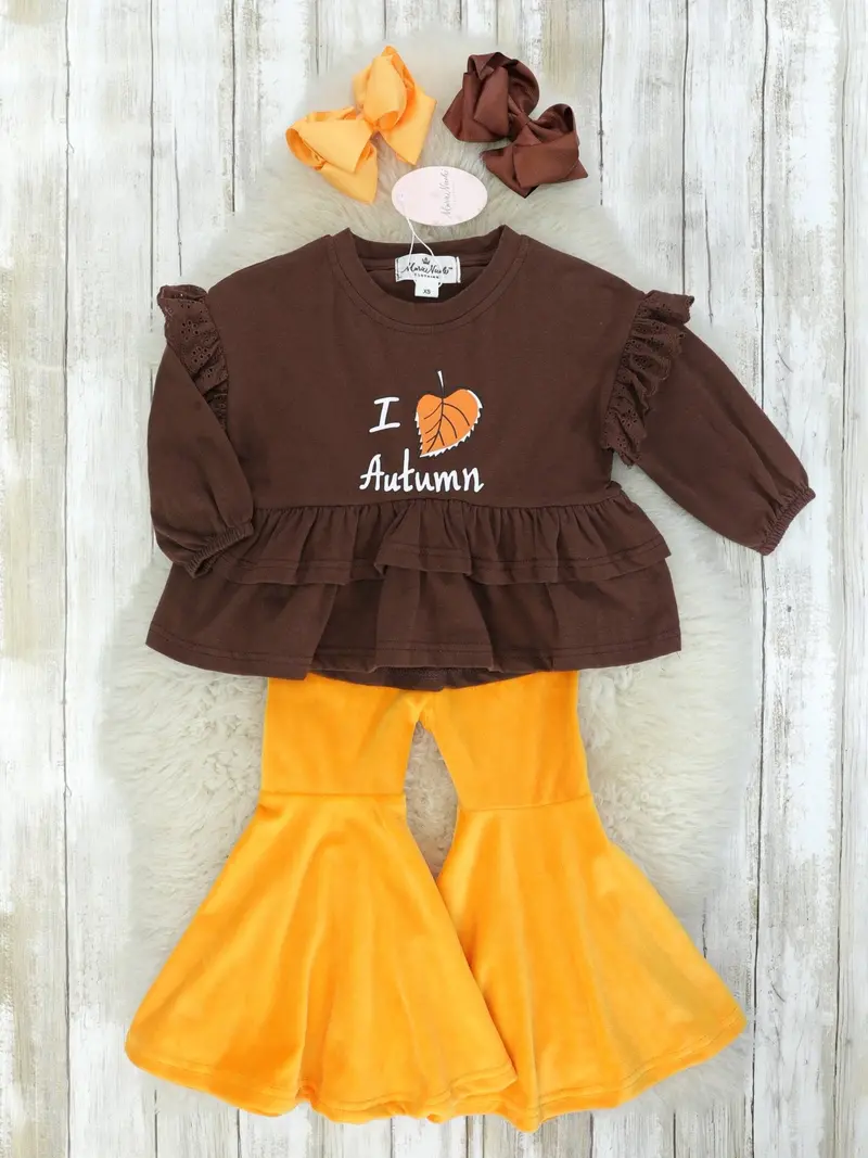 I Love Autumn Ruffle Top And Orange Velvet Bell Bottoms 1