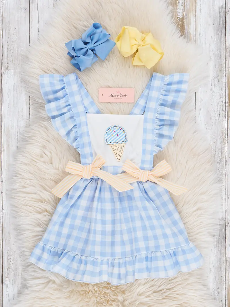 Ice Cream Embroidered Gingham Dress 1