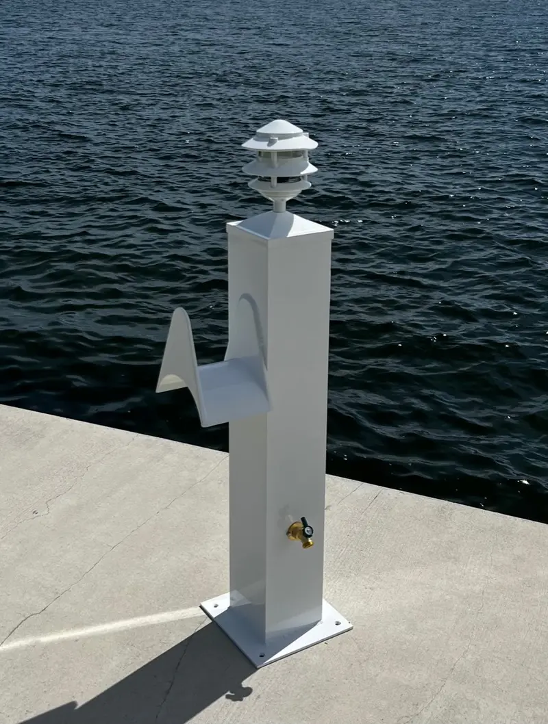 Large Dual-Port Shore Power Pedestal With Integrated Light – 36"H × 10"W × 10"D 1
