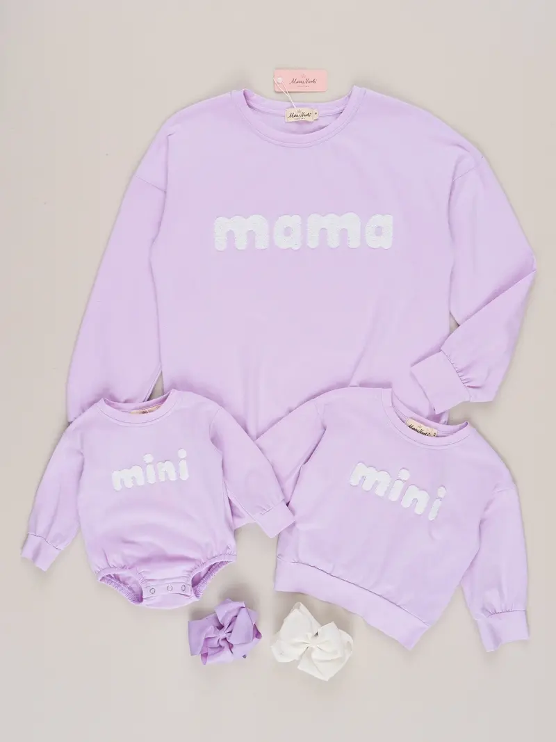 Lavender Mom And Child Crew Neck Matching Shirts 1