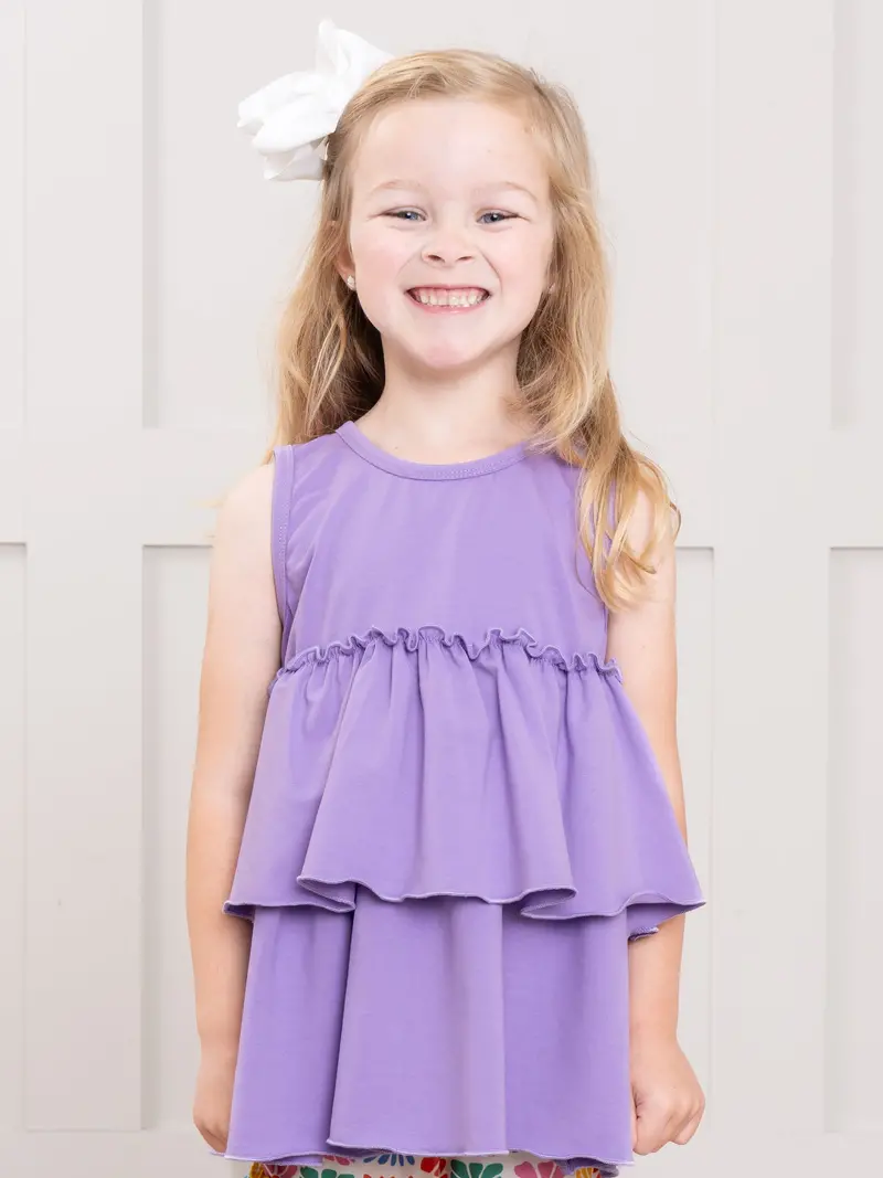 Lavender Tiered Cotton Ruffle Tank – Gentle Pastel Layering Top 1