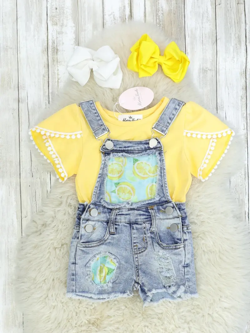 Lemon Distressed Denim Overalls Outfit 1