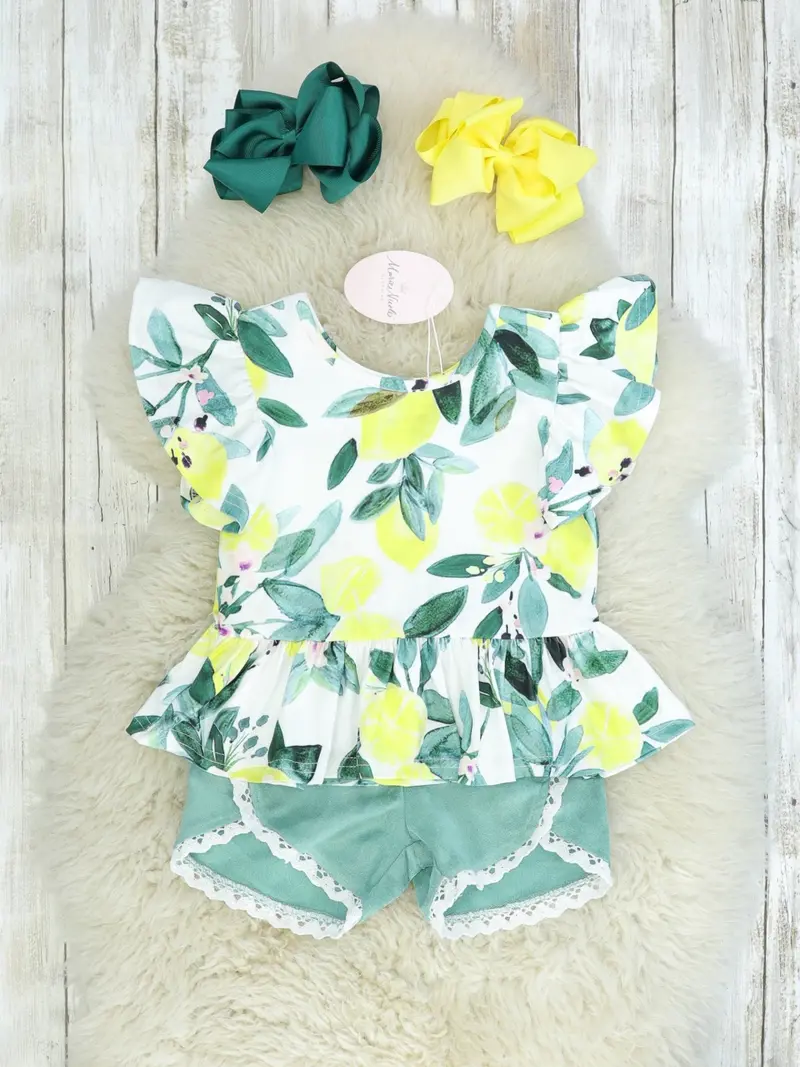 Lemon Peplum Top And Matching Shorts Set 1