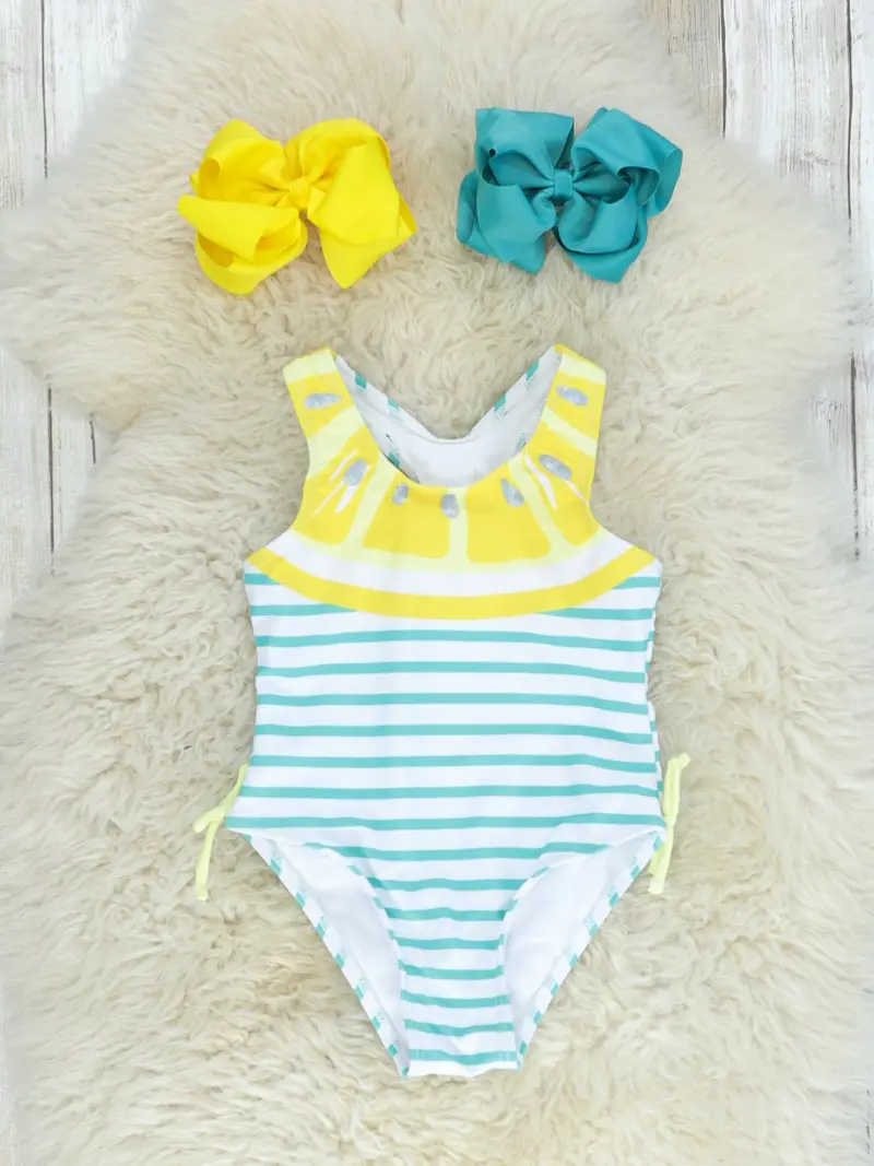 Lemon-Print Striped Swimsuit 1