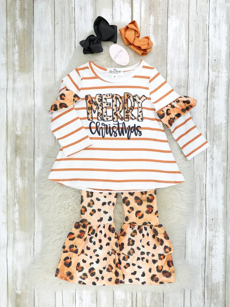 Leopard Holiday Ruffle Outfit With Festive Print 1
