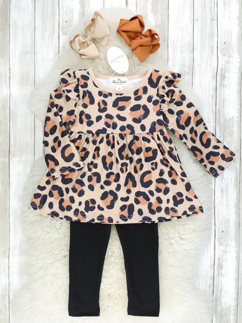 Leopard Peplum Ruffle Top With Coordinating Bottoms 1