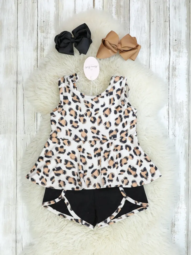 Leopard Peplum Tank Top And Summer Shorts Set 1