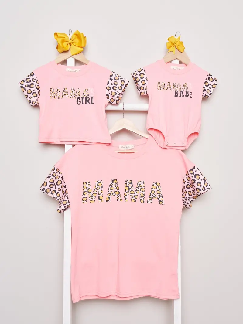Leopard-Print 'Mama'S Girl' Mom-And-Me Shirt And Bubble Romper 1