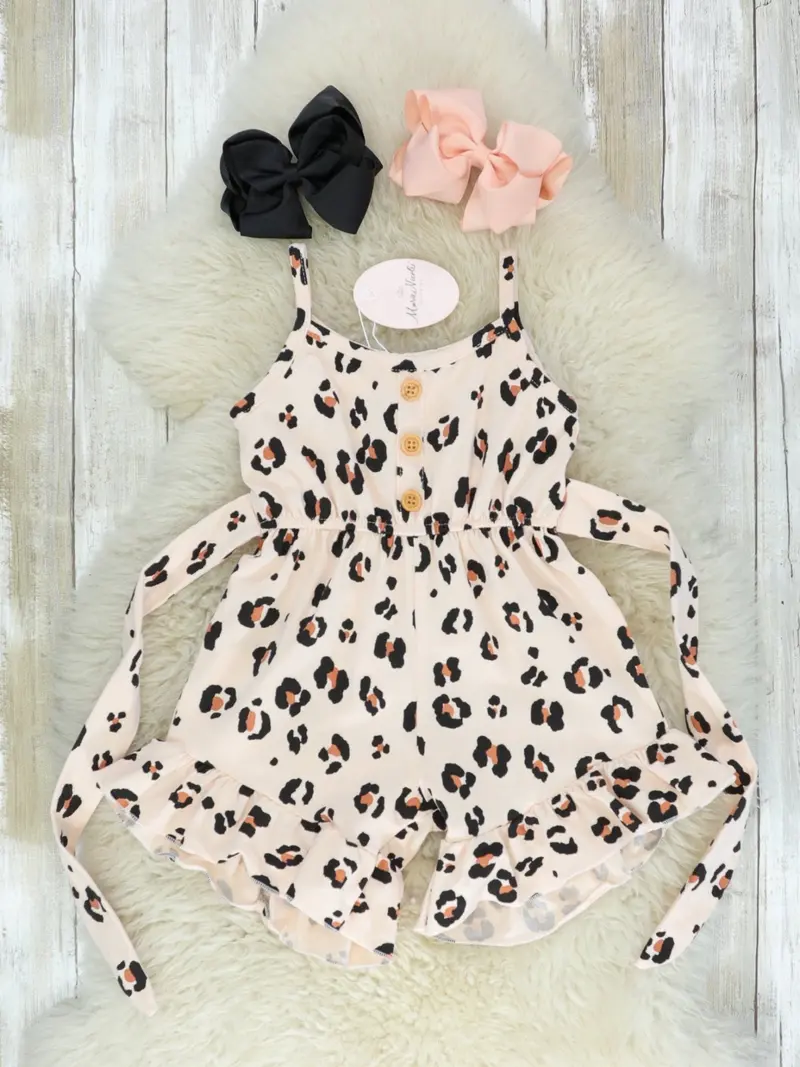 Leopard-Print Peach Tie-Front Ruffle Romper 1