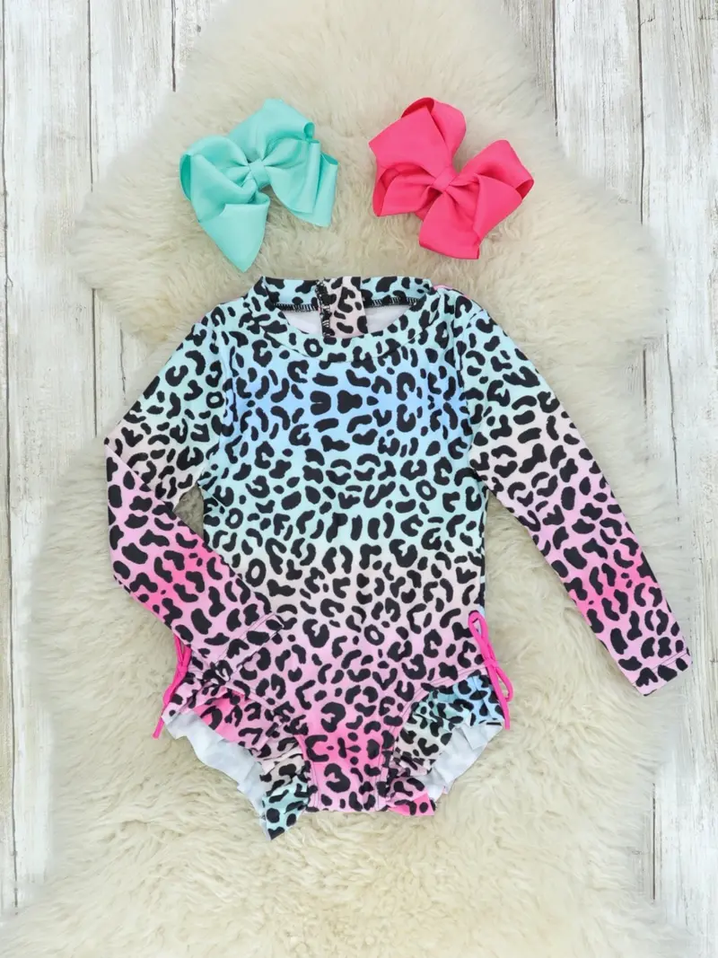 Leopard-Print Rainbow One-Piece Swimsuit 1