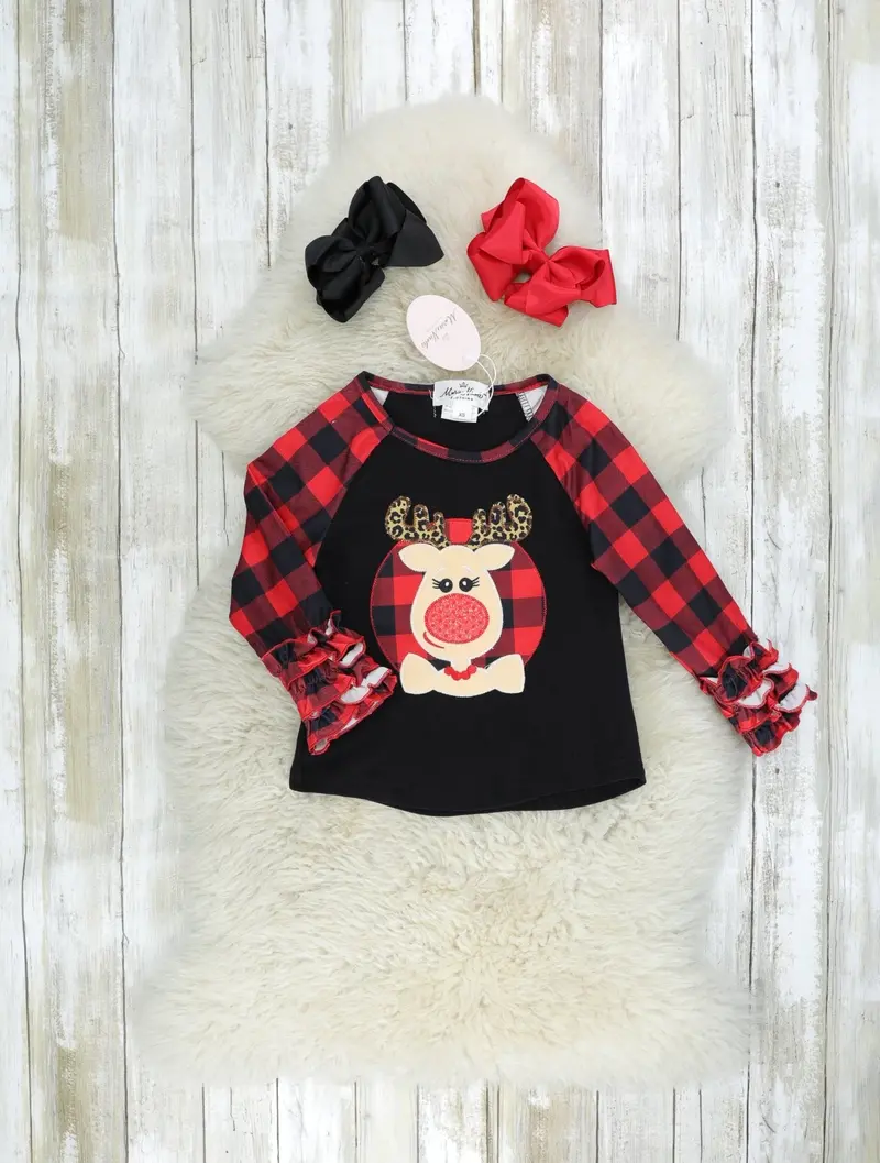 Leopard-Print Reindeer Raglan Shirt – Festive Casual Wear 1