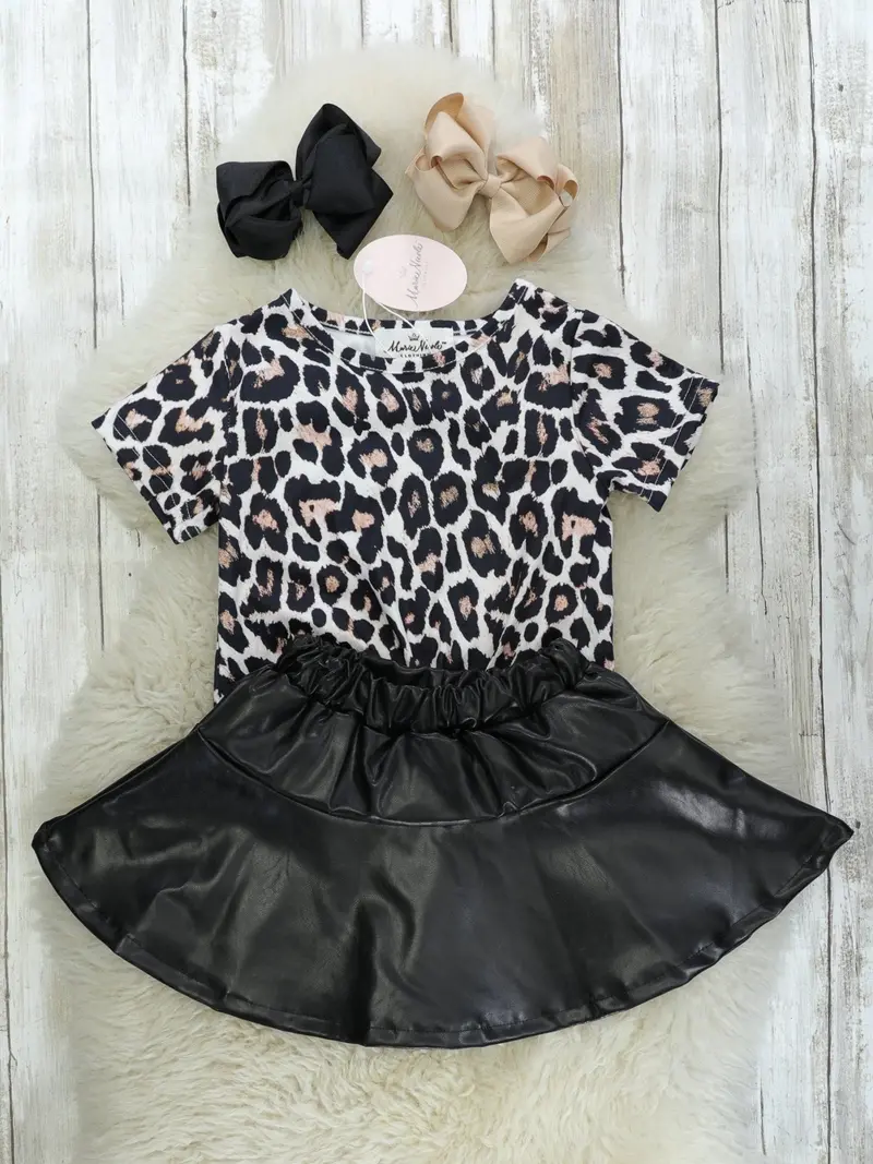 Leopard Tie-Top With Faux Leather Skirt Combo 1