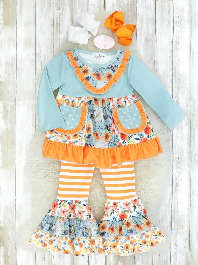 Light Blue And Orange Pocket Flara Bells Outfit 1